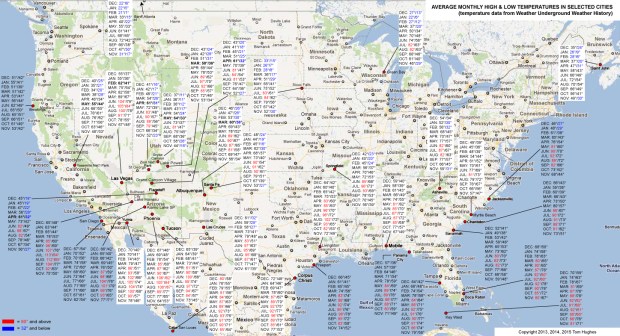 US Average Temperatures Map